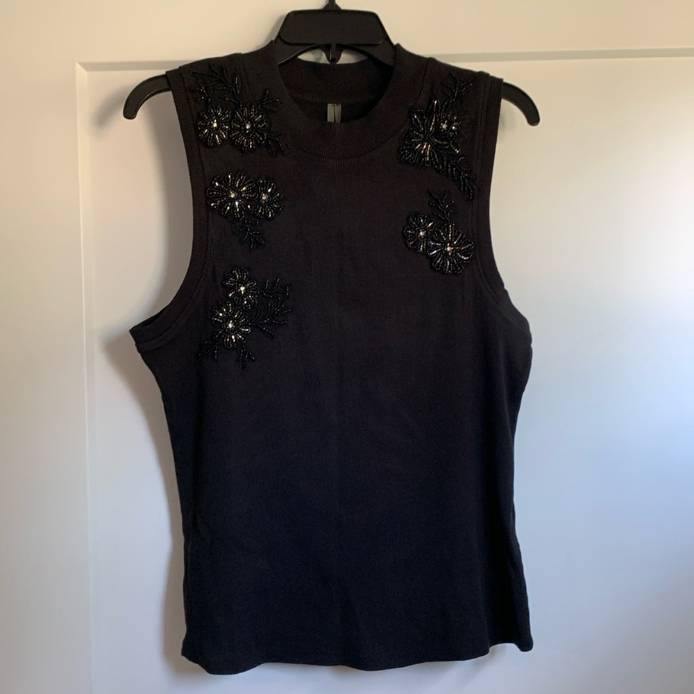 Anthropologie Beaded Appliqué Tank